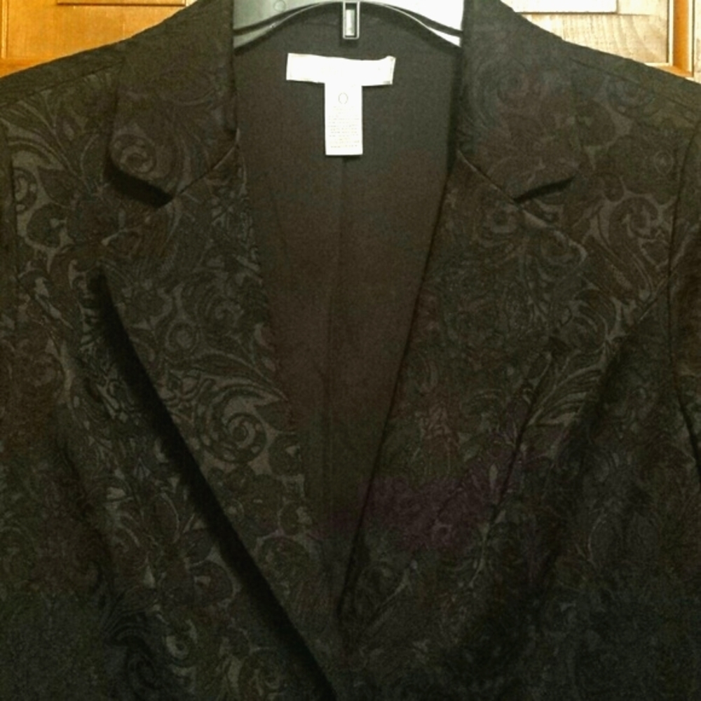 New Black Chico's Blazer Damask Design sz 4 Or Size Small - Picture 2 of 7